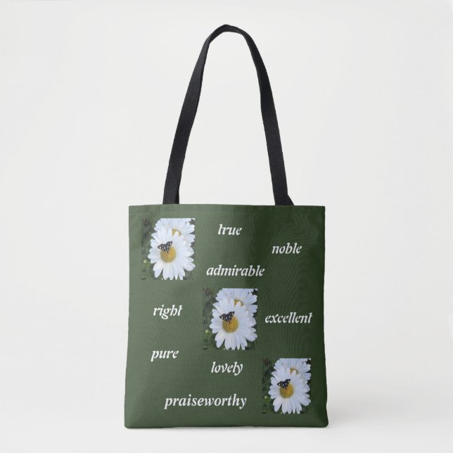 Bolso De Tela Tote de la margarita de la mariposa (Anverso)