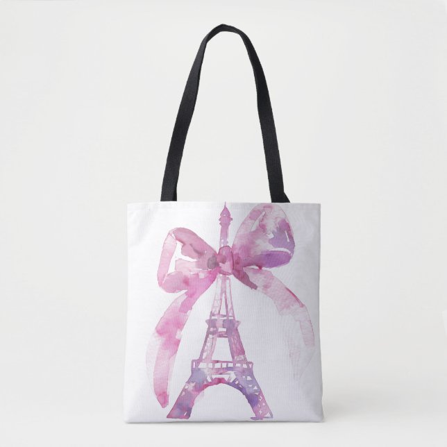 Bolso De Tela Tote de la Torre Eiffel de París Rosa (Anverso)