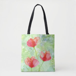 Bolso De Tela Tote de las flores rojas