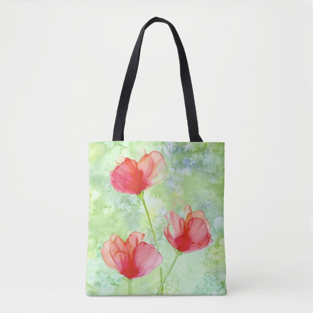 Bolso De Tela Tote de las flores rojas (Anverso)