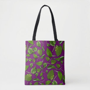 Bolso De Tela Tote de lienzo Botánico Púrpura y Verde