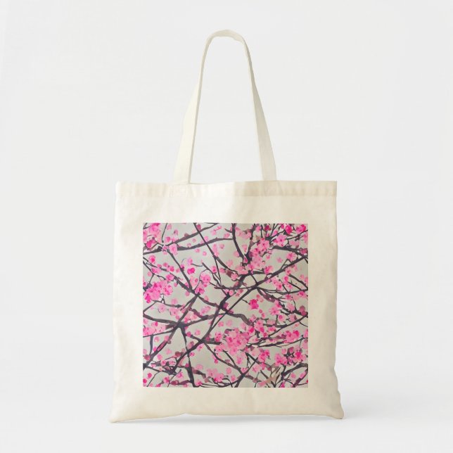 Bolso De Tela Tote de lienzo con flores de cerezo (Frente)