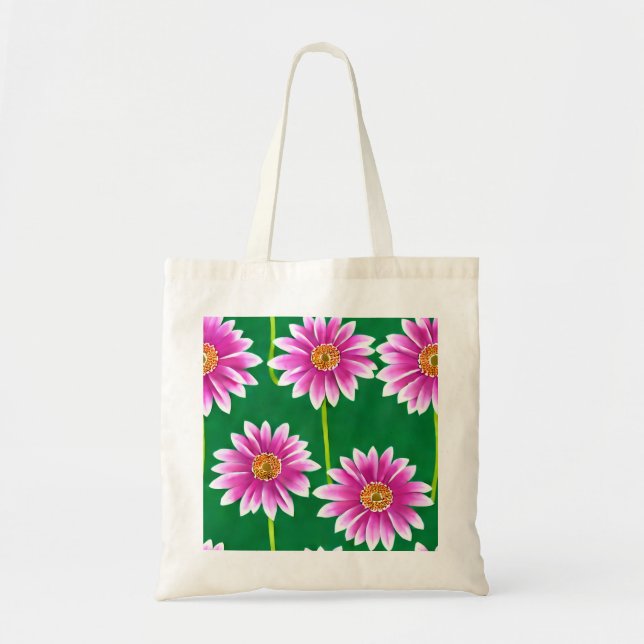 Bolso De Tela Tote de lienzo con flores rosadas y blancas (Frente)