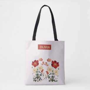 Bolso De Tela Tote de lienzo floral de acuarela personalizada
