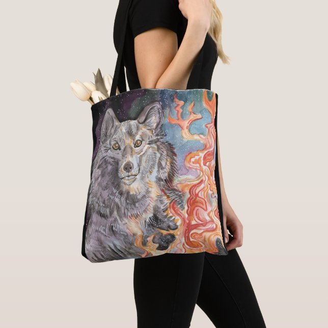 Bolso De Tela Tote de Lobo de Ojos Mieanos (Detalle)