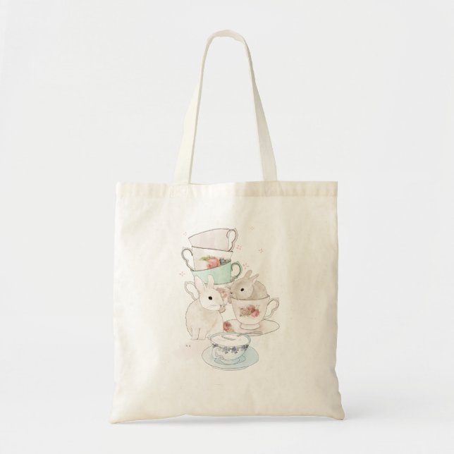 Bolso De Tela Tote de los conejitos y del té (Frente)