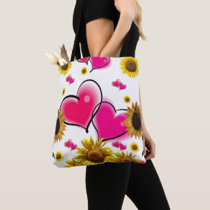Bolso De Tela Tote de los corazones rosados del girasol