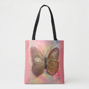 Bolso De Tela tote de mariposa de bronce brillante