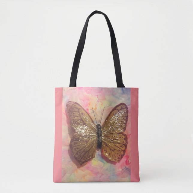Bolso De Tela tote de mariposa de bronce brillante (Anverso)