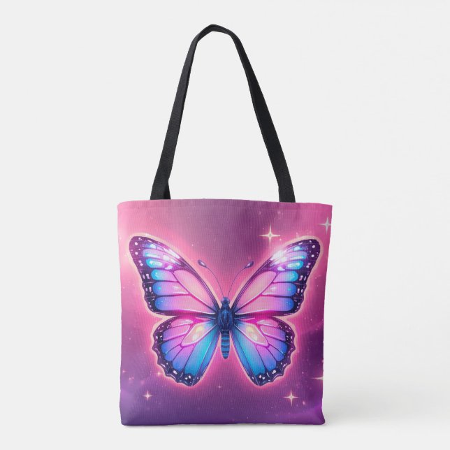 Bolso De Tela Tote de mariposa retro neón (Reverso)