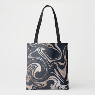 Bolso De Tela Tote de mármol negro/oro