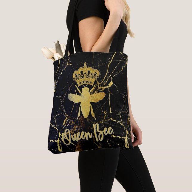 Bolso De Tela TOTE de Mármol Negro y Oro (Detalle)