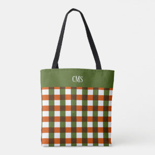 Bolso De Tela Tote de Monograma Verde, Naranja, Blanco