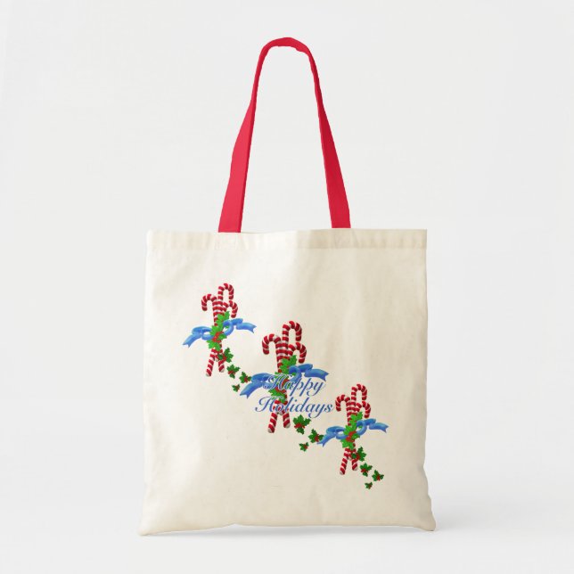 Bolso De Tela Tote de Navidades Candy Canes (Frente)