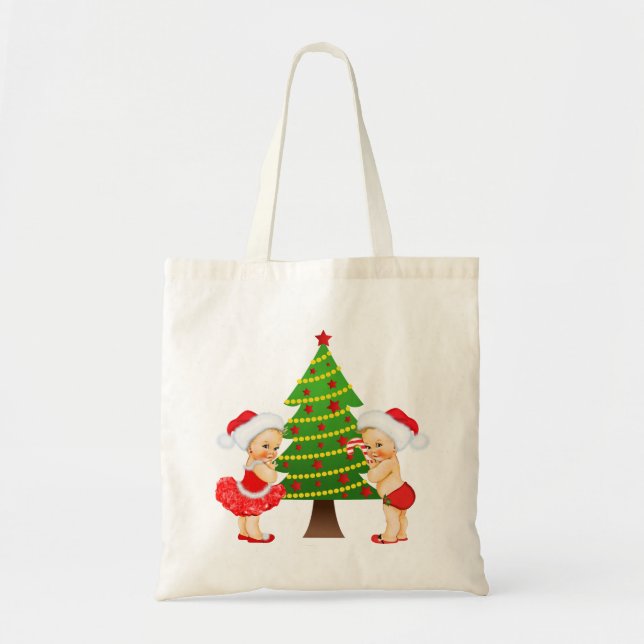 Bolso De Tela Tote de navidades con bebé y niño ventilado (Frente)