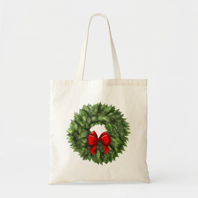 Bolso De Tela Tote de navidades con Navidades Wreath (Frente)