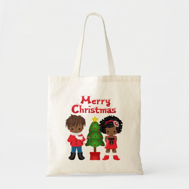 Bolso De Tela Tote de navidades con niños afroamericanos (Frente)