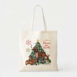 Bolso De Tela tote de navidades con Woodland ANimals