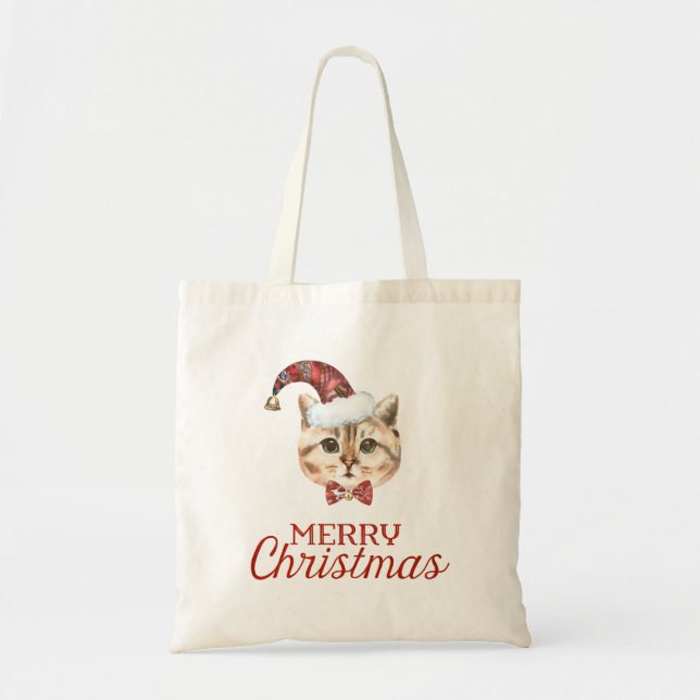 Bolso De Tela Tote de Navidades de gato (Frente)
