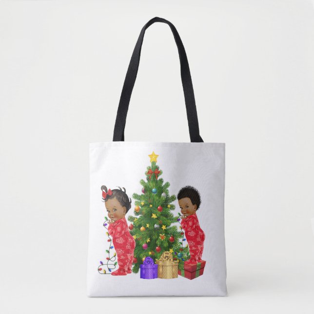 Bolso De Tela Tote de Navidades infantiles afroamericanos (Anverso)