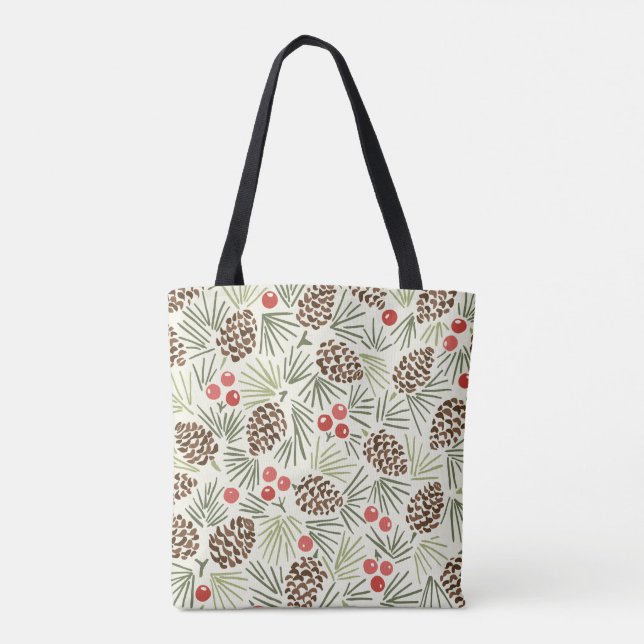 Bolso De Tela Tote de Navidades Pinecones (Reverso)