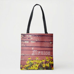 Bolso De Tela Tote de nombre personalizado con flores y madera r