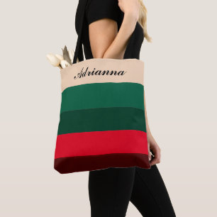 Bolso De Tela Tote de nombres de franjas de vacaciones verdes ro