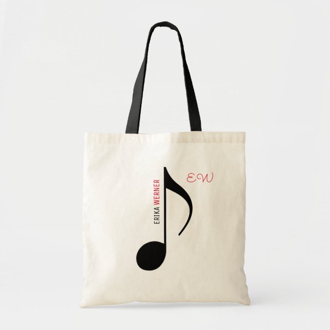 Bolso De Tela tote de notas musicales con su propio nombre (Frente)