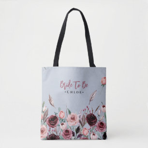 Bolso De Tela Tote de Novia por Casarse   Floral Azul Polvo y Bo