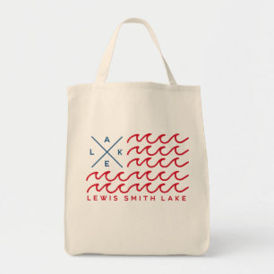 Bolso De Tela Tote de ola con bandera del lago Lewis Smith
