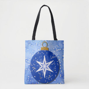 Bolso De Tela Tote de ornamento azul de estrellas navidades