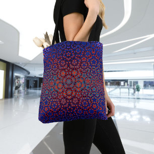 Bolso De Tela Tote De Patrón Azul Y Rojo Negrita