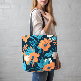 Bolso De Tela Tote de patrones de impresión floral con iniciales