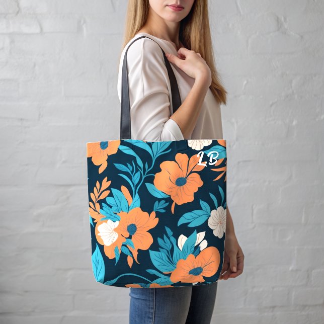 Bolso De Tela Tote de patrones de impresión floral con iniciales (Subido por el creador)