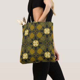 Bolso De Tela Tote de piña negra y dorada