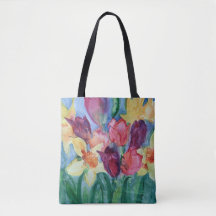 Tote de pintura de flores de muelle vibrante