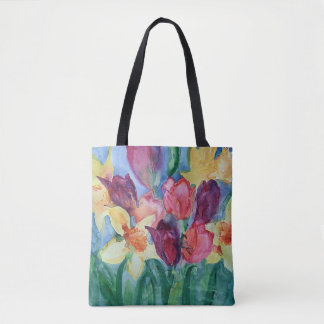 Bolso De Tela Tote de pintura de flores de muelle vibrante