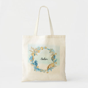 Bolso De Tela Tote de playa costera con conchas marinas, pez est