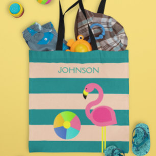 Bolso De Tela Tote de playa personalizado Deco Flamingo