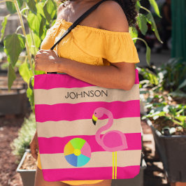 Bolso De Tela Tote de playa personalizado Flamingo rosa