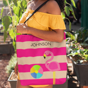 Bolso De Tela Tote de playa personalizado Flamingo rosa