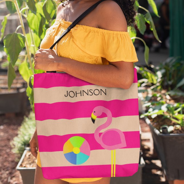 Bolso De Tela Tote de playa personalizado Flamingo rosa (Subido por el creador)