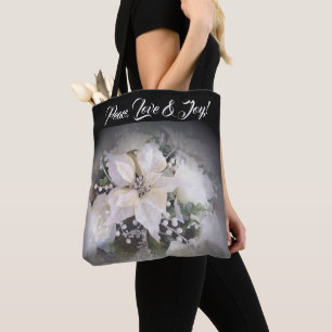 Bolso De Tela Tote de Poinsettia Navidades blancos