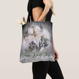 Bolso De Tela Tote de Poinsettia Navidades blancos