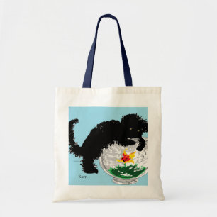 Bolso De Tela Tote de presupuesto : Gato con tazón de pescado