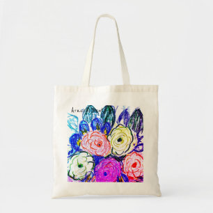 Bolso De Tela Tote de presupuesto Verde y Naranja Rosas,