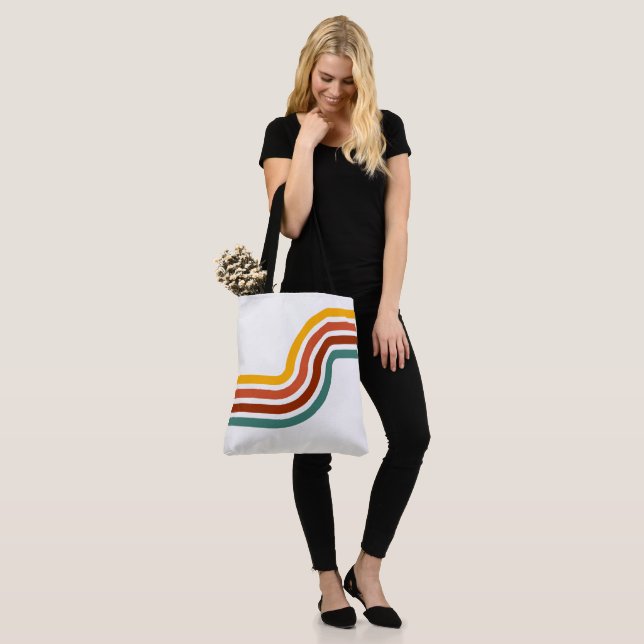 Bolso De Tela Tote de rayas de arco iris retro de moda (Puesto)
