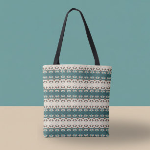 Bolso De Tela Tote de rejilla terrestre azul verdoso y marrón