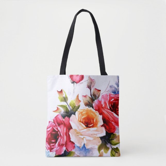 Bolso De Tela Tote de Rosas rojos y crema (Anverso)