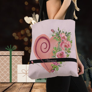 Bolso De Tela Tote de rosas rosadas del corazón rosado